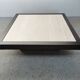 Table basse vintage travertin et bois design 1970