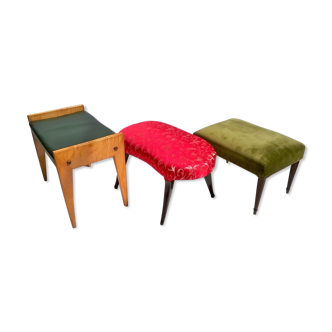 Ensemble de 3 tabourets Art déco des années 1940