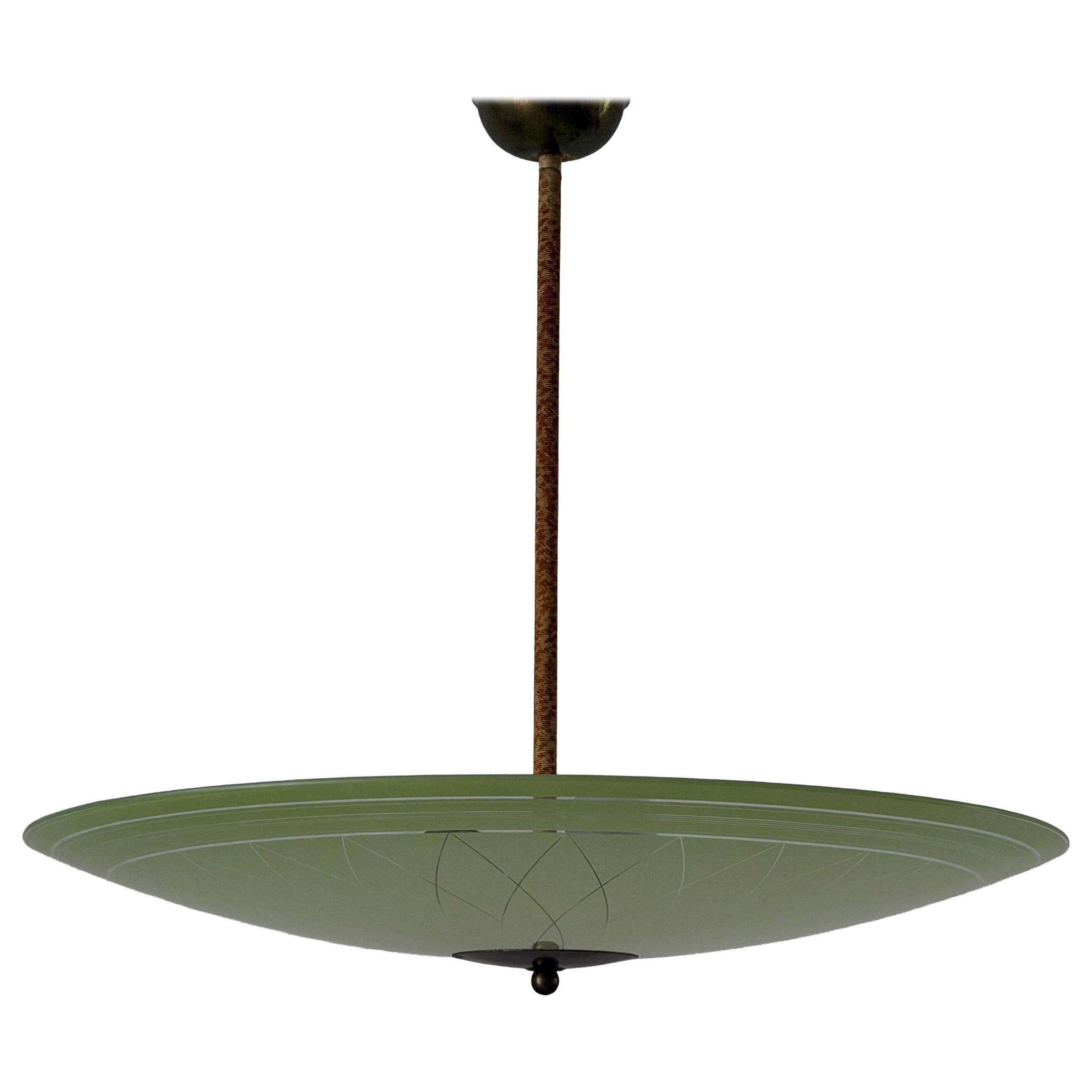 Art Deco ceiling light in green glass, 1940s, Germany