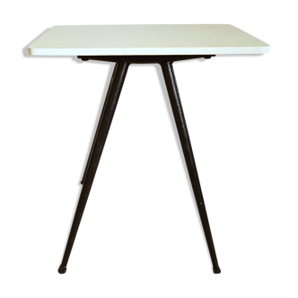 Table wood formica and base in black metal 60s