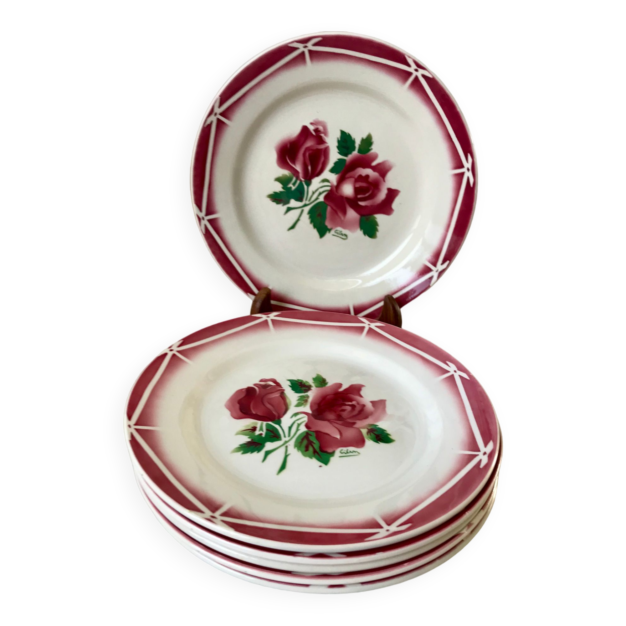 set of 6 dessert plates Digoin Sarreguemines model Cibon years 30-40