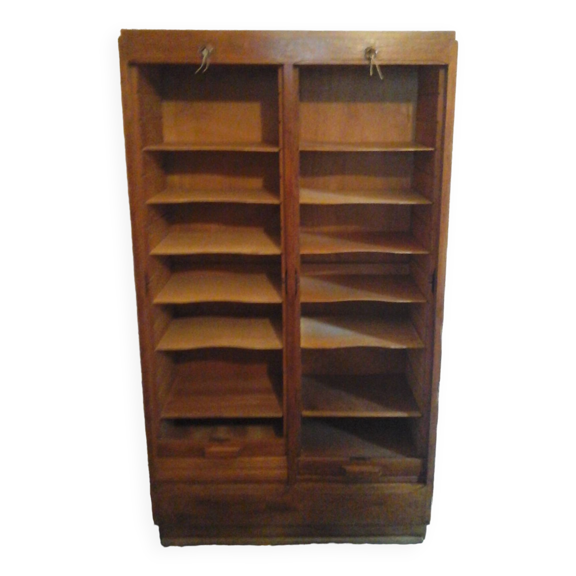 Double oak curtained filing cabinet