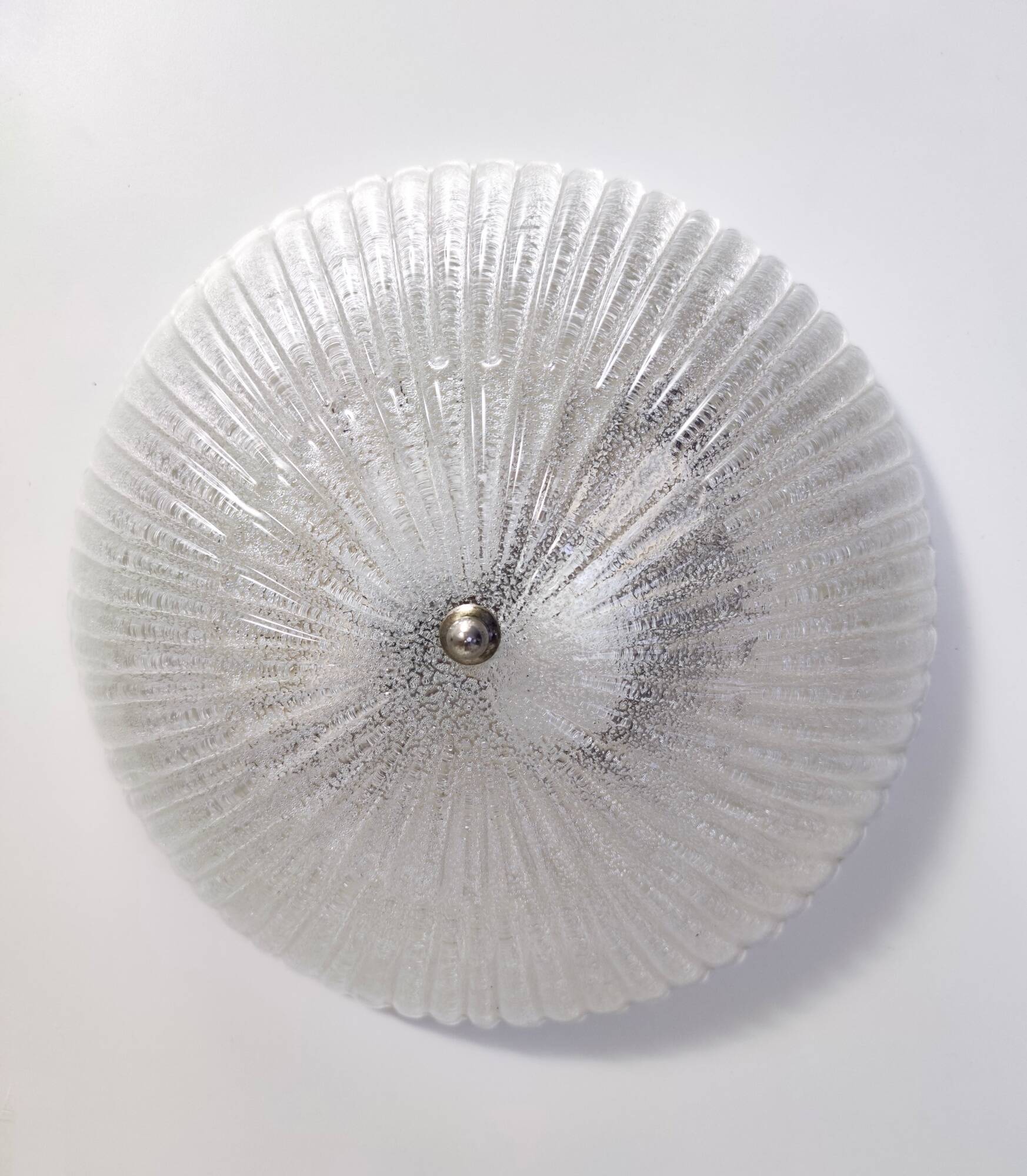 Pair of Round Murano Glass Ceiling Lights or Sconces, Italy