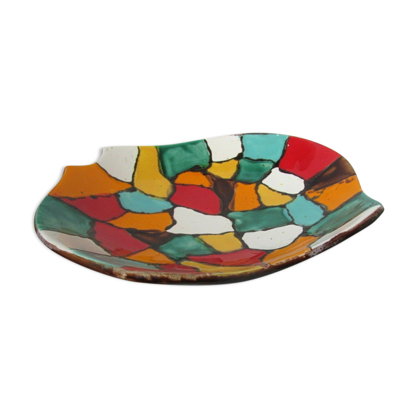 Ceramic dish - vintage - Harlequin colors