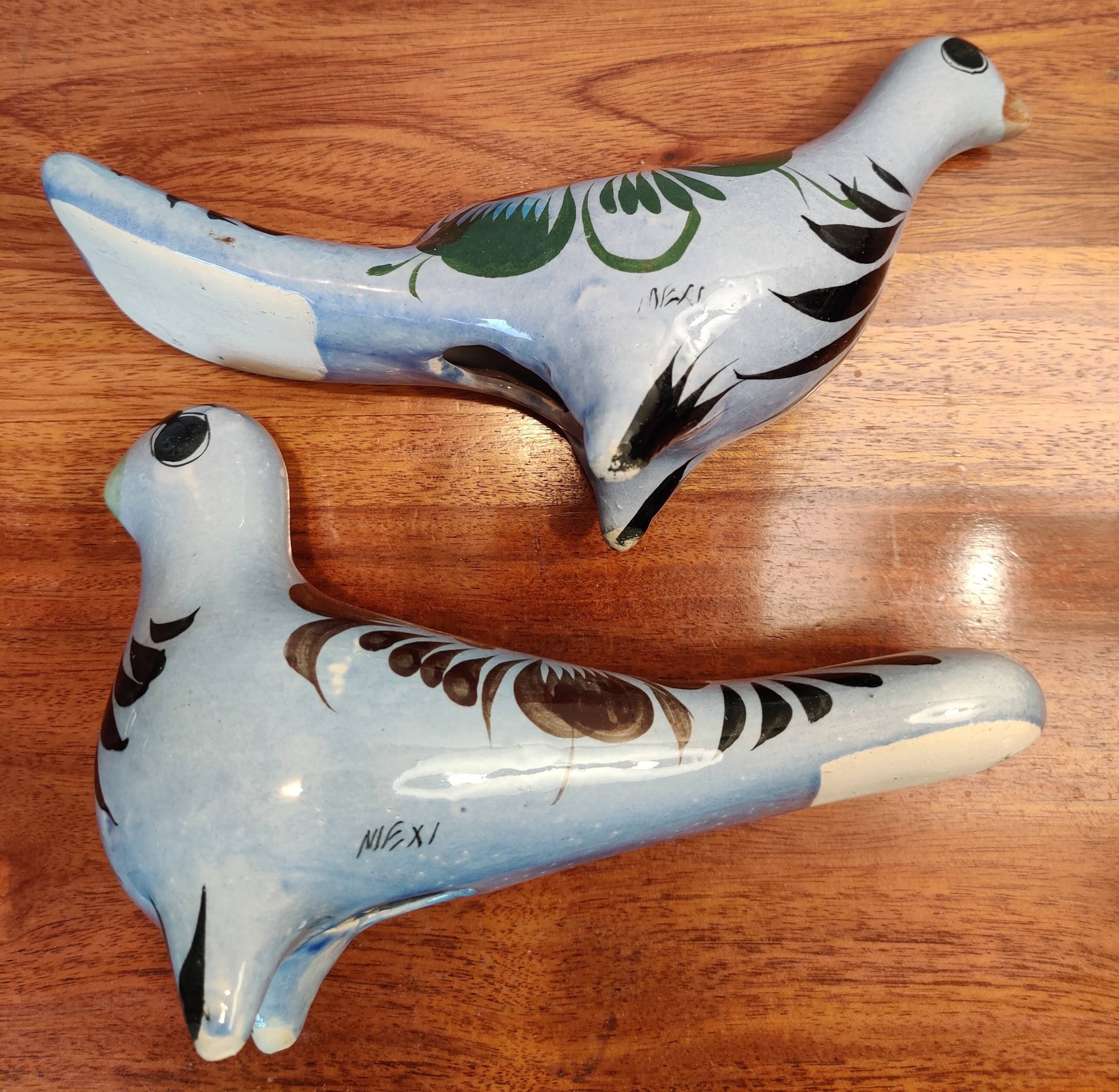 Pair of Mexican Tonala Ceramic Doves