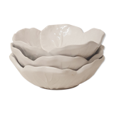 3 white ceramic flower cups