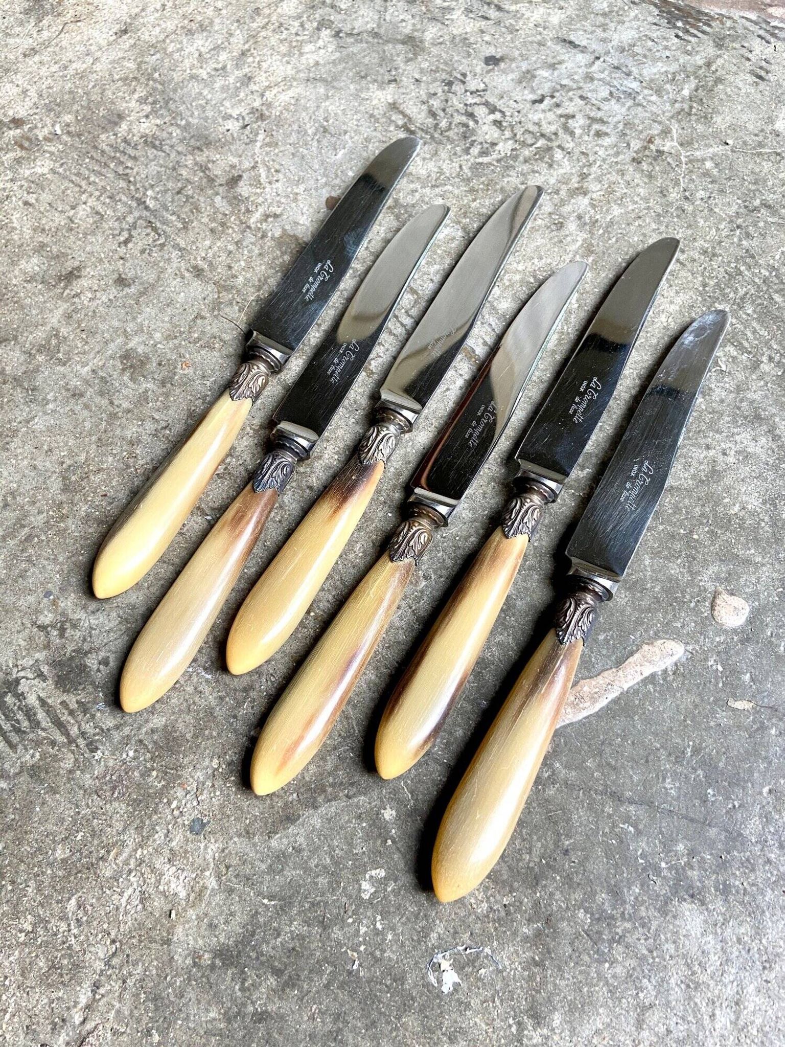 6 La Trompette knives in beige and stainless steel horn