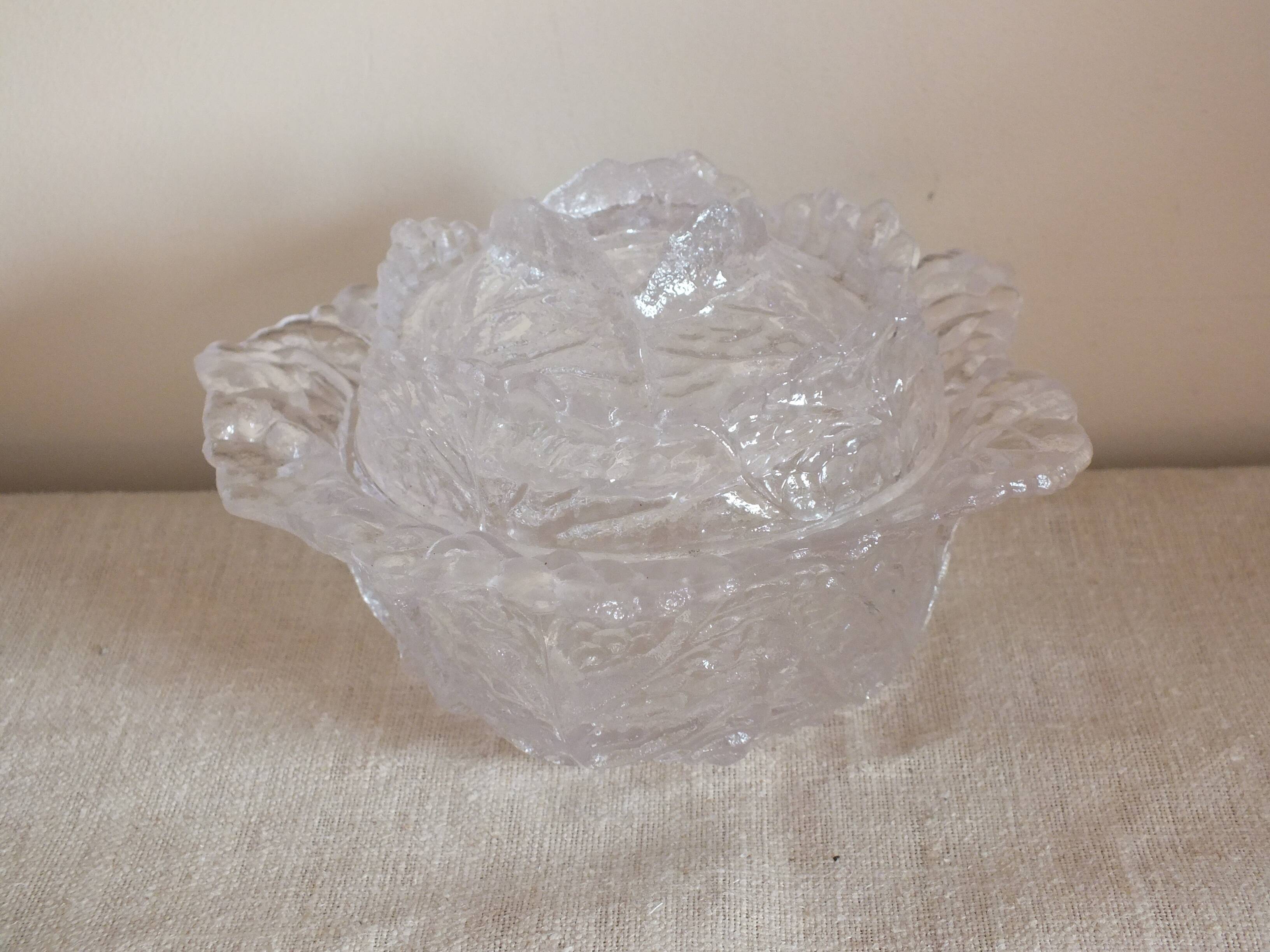 Cabbage candy box in molded crystal signed Portieux