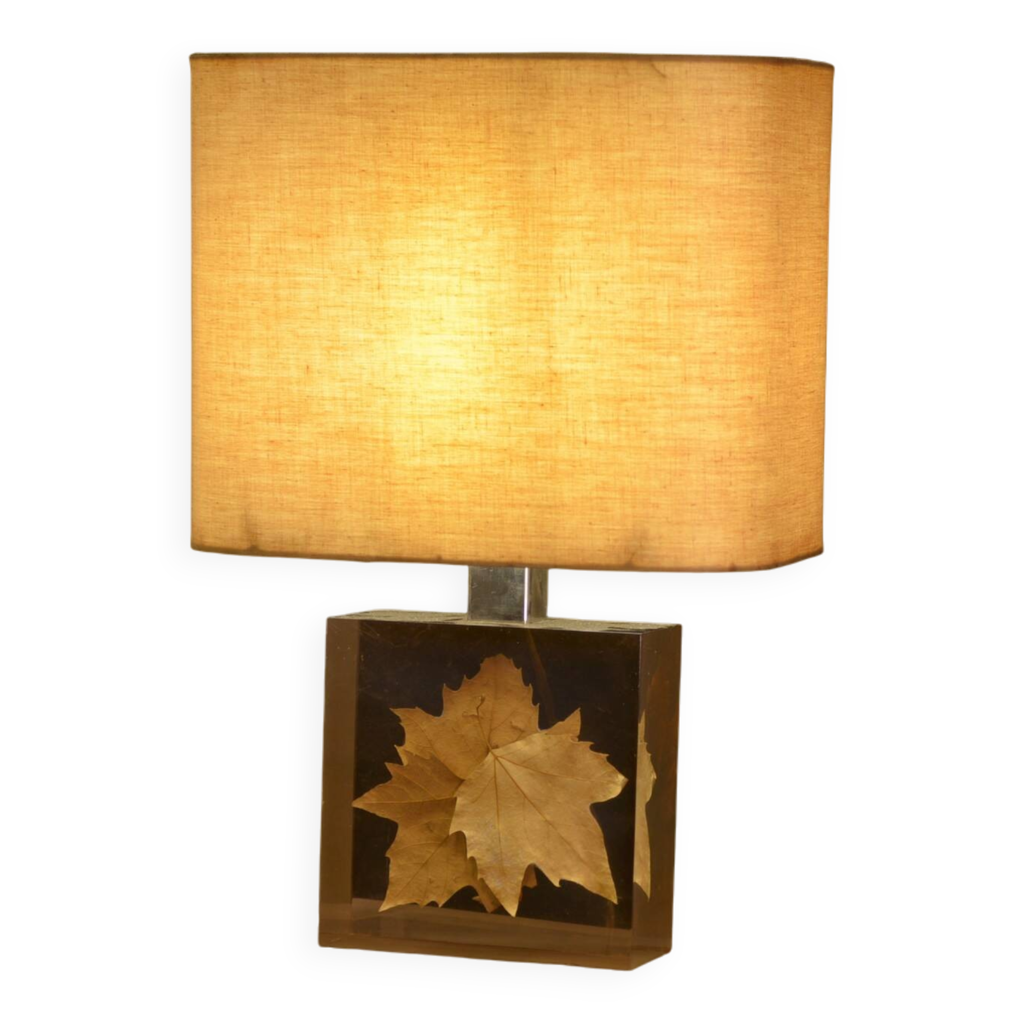 Lamp with plane tree leaf inclusion by Pierre Giraudon 1970s