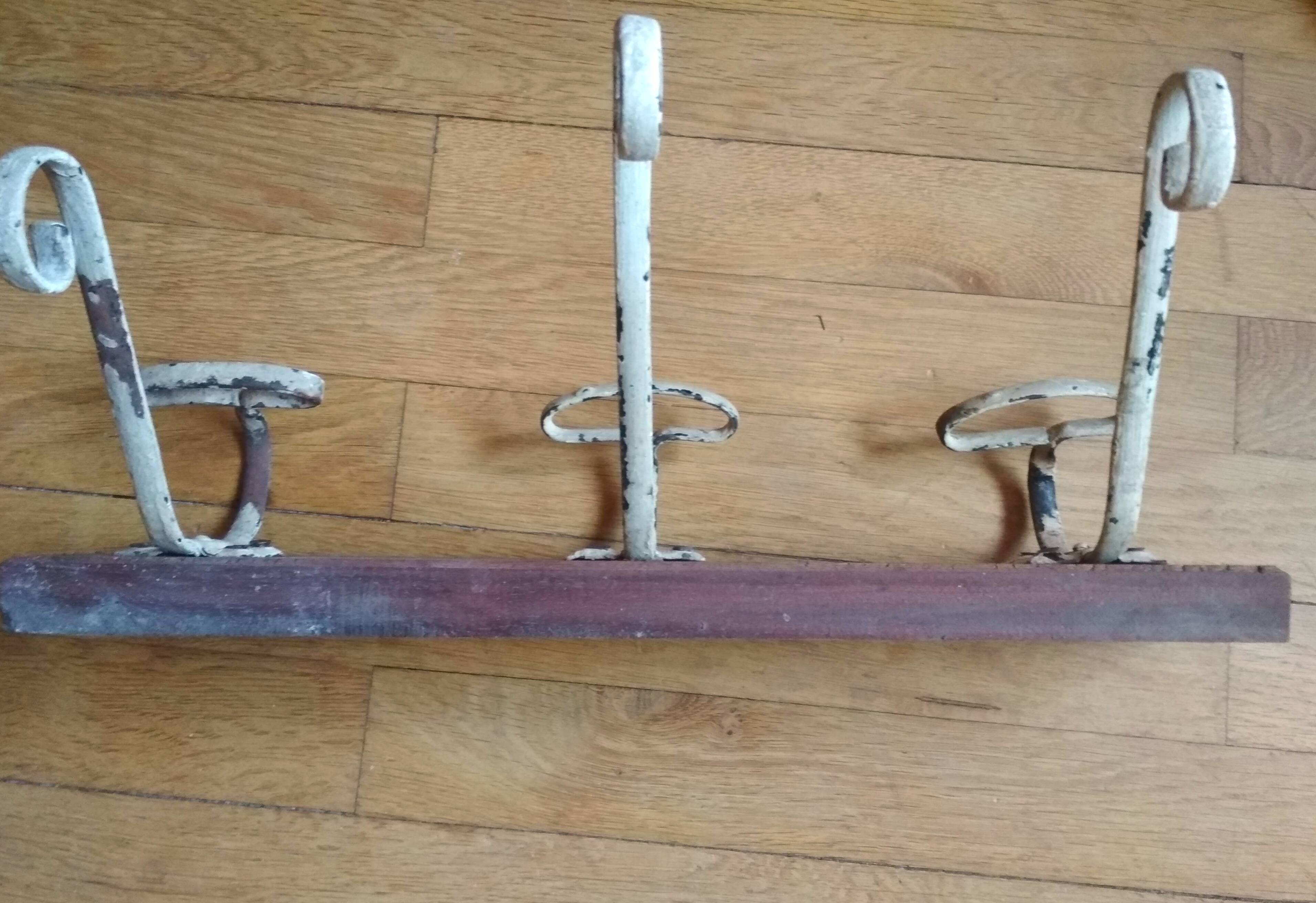 Antique vintage wooden and metal door coat-door country house coat-3 hooks