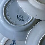 Set of 6 old flat plates in mismatched iron earth