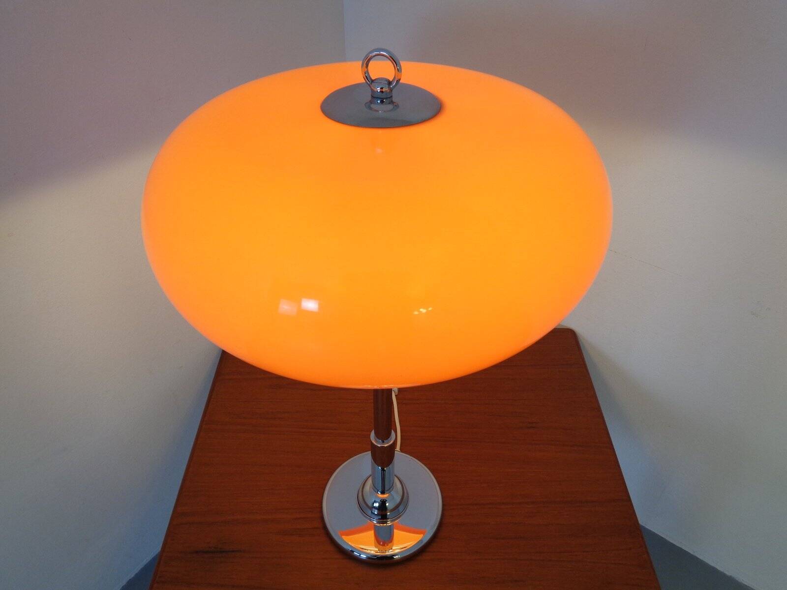 Italian orange plastic and chrome table lamp, 1960s