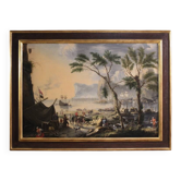 Peinture flamande du XVIIe siècle, grand paysage avec des voiliers.