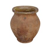 Cruche ancienne française en terre cuite à intérieur émaillé jaune