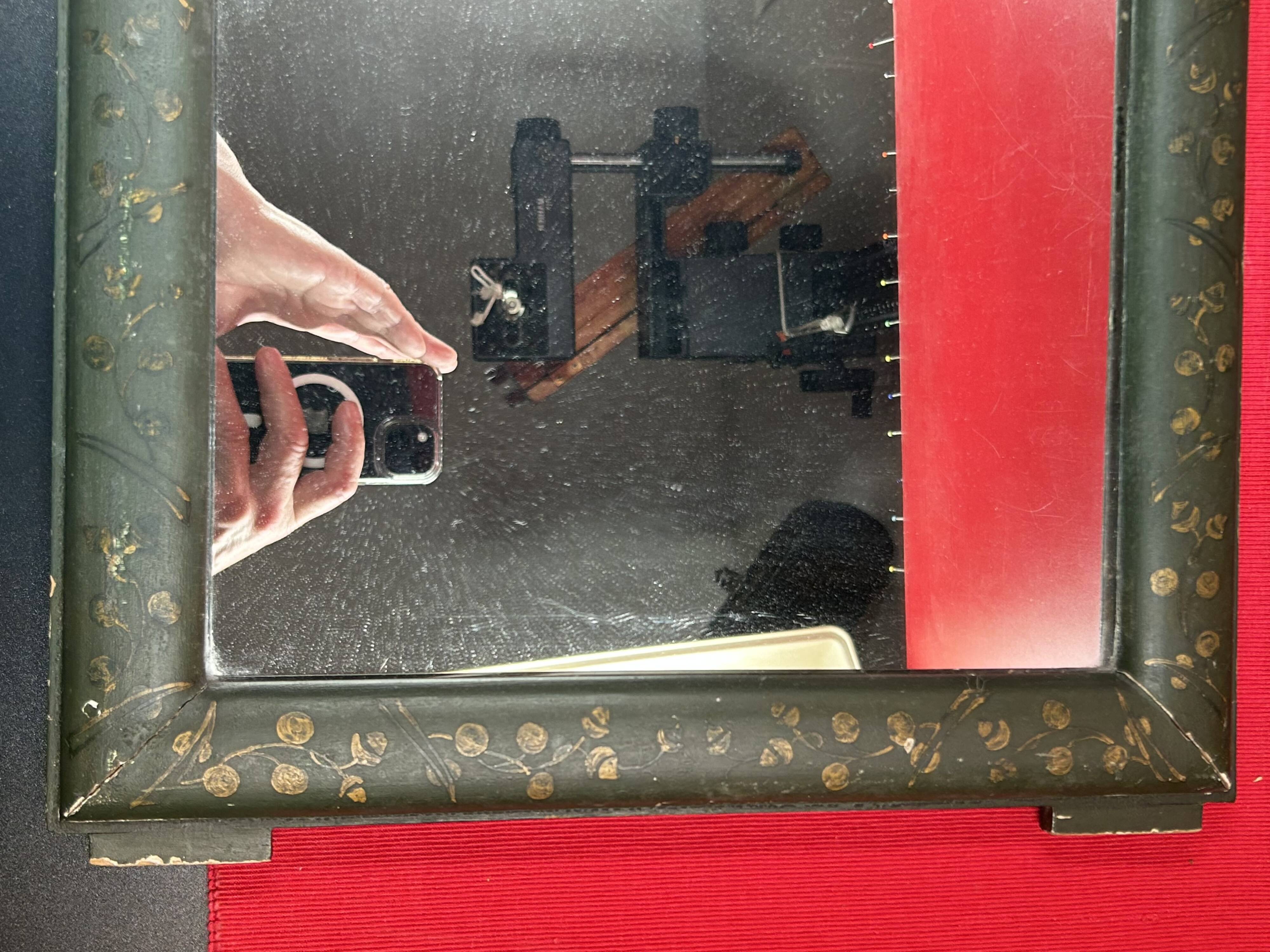 Mirror countryside wood and moulded stucco painted with gold garlands - 50 x 37 cm