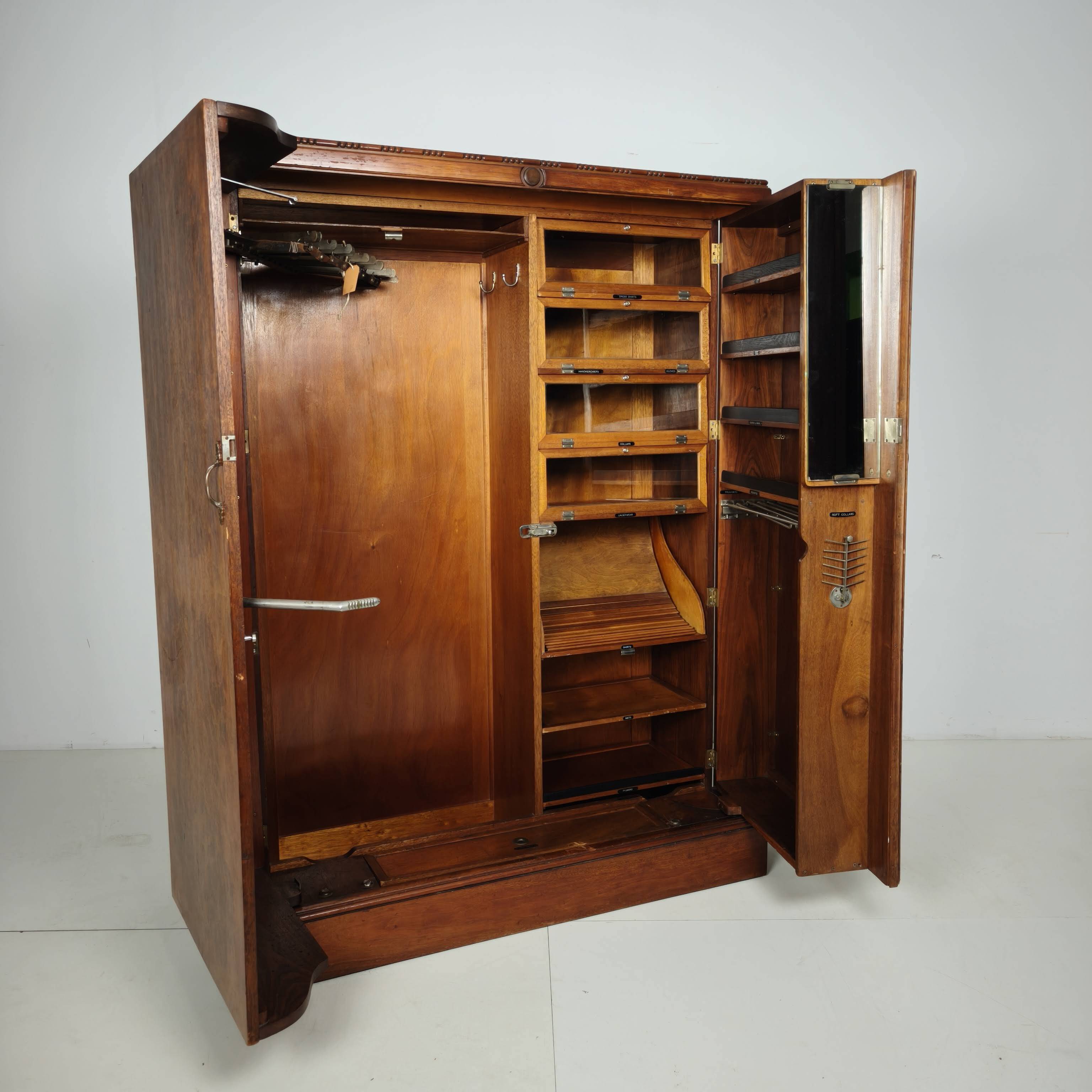 English Art Deco Light Burr Walnut Compactom Gentleman's Wardrobe