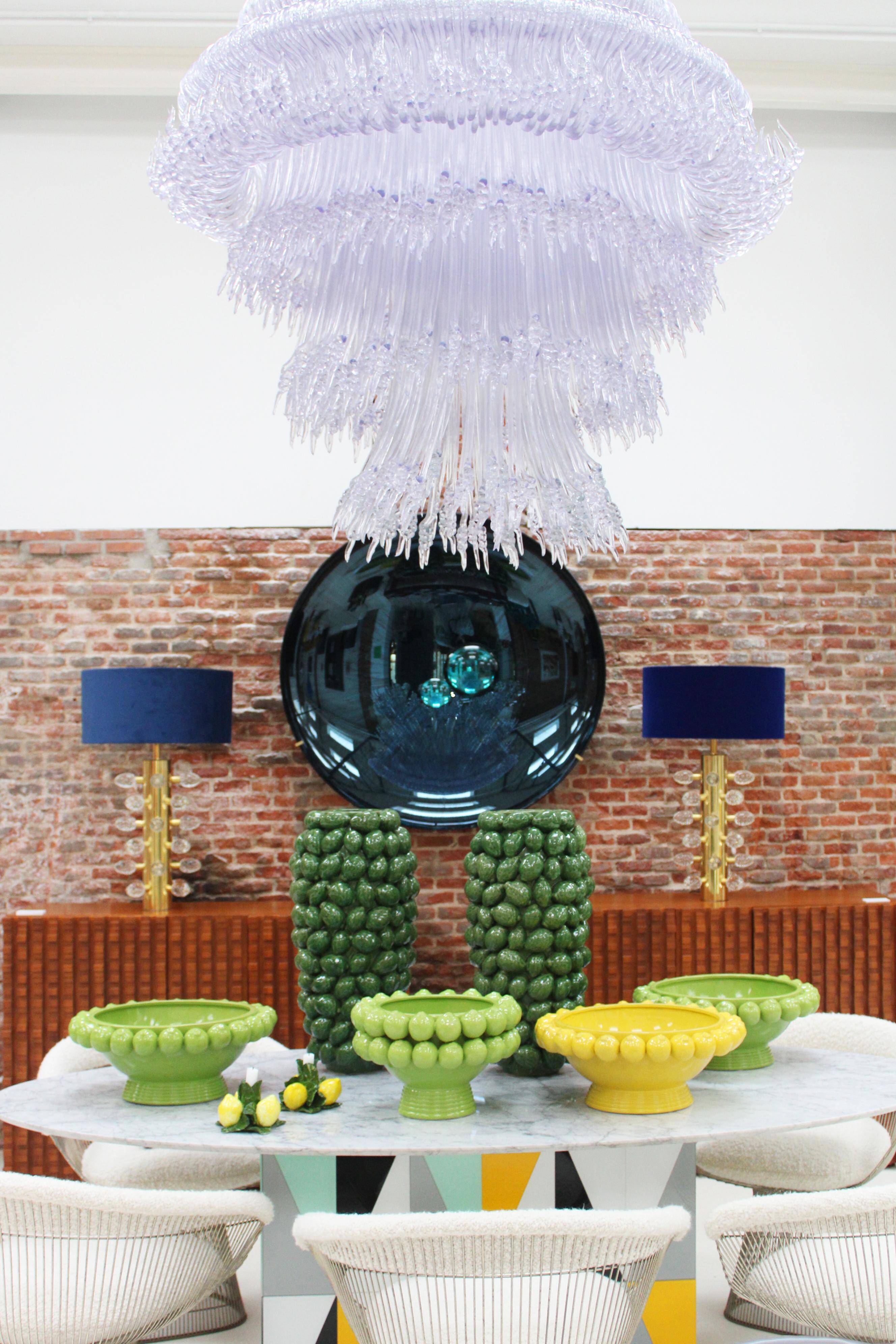 Contemporary Sculptural Concave Round Mirror in Blue, Made in France