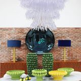 Contemporary Sculptural Concave Round Mirror in Blue, Made in France