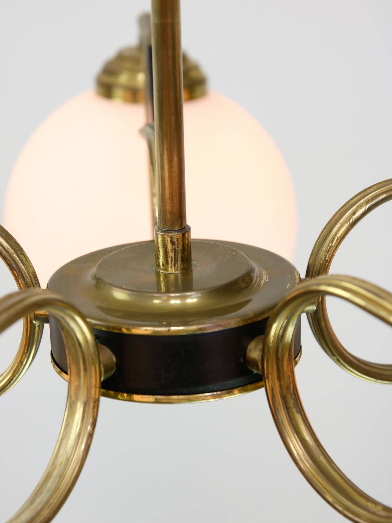 Mid-Century Modern Italian Brass and Opaline Chandelier, 1960