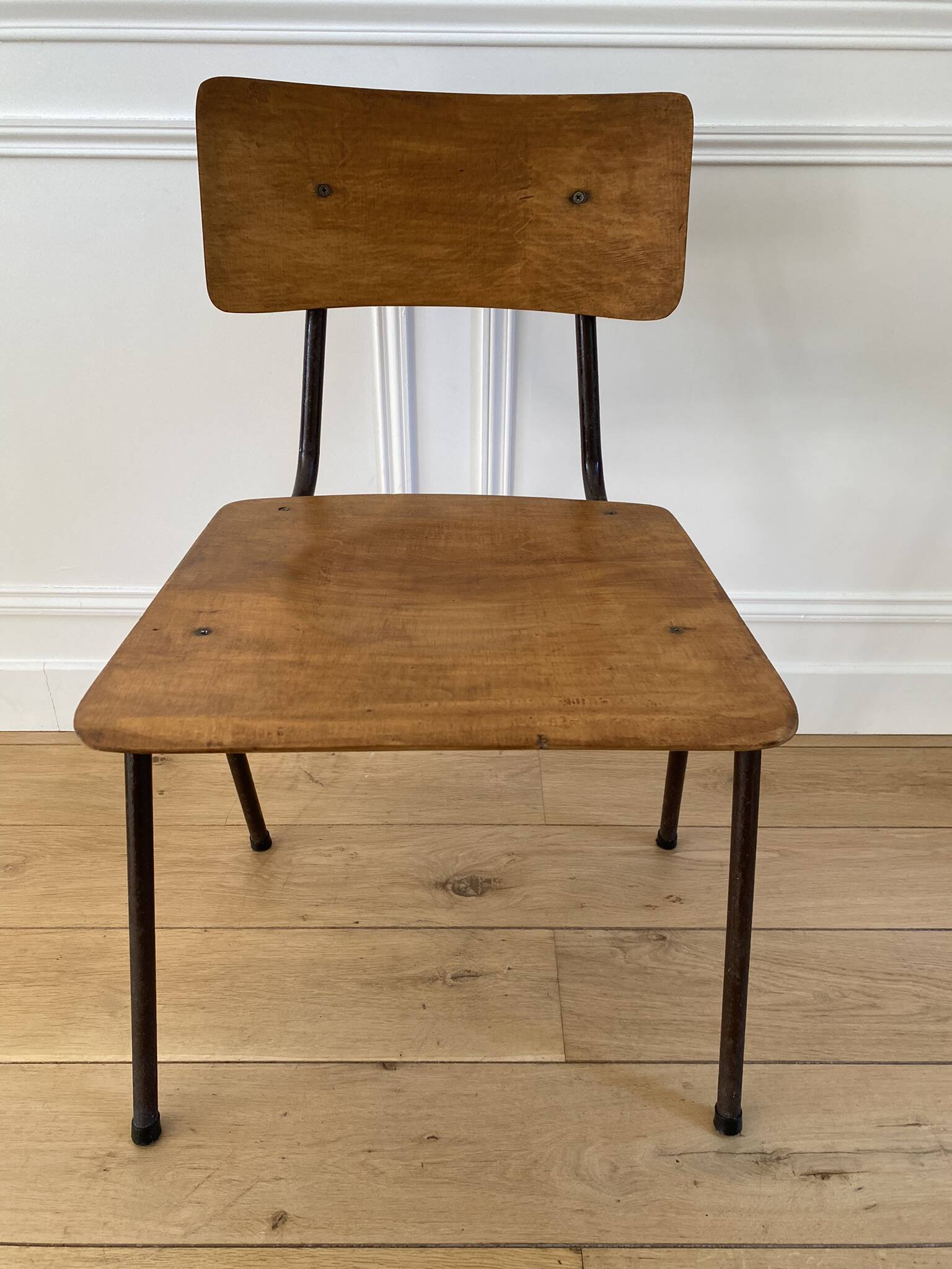 Industrial chair, vintage school chair, wood and metal