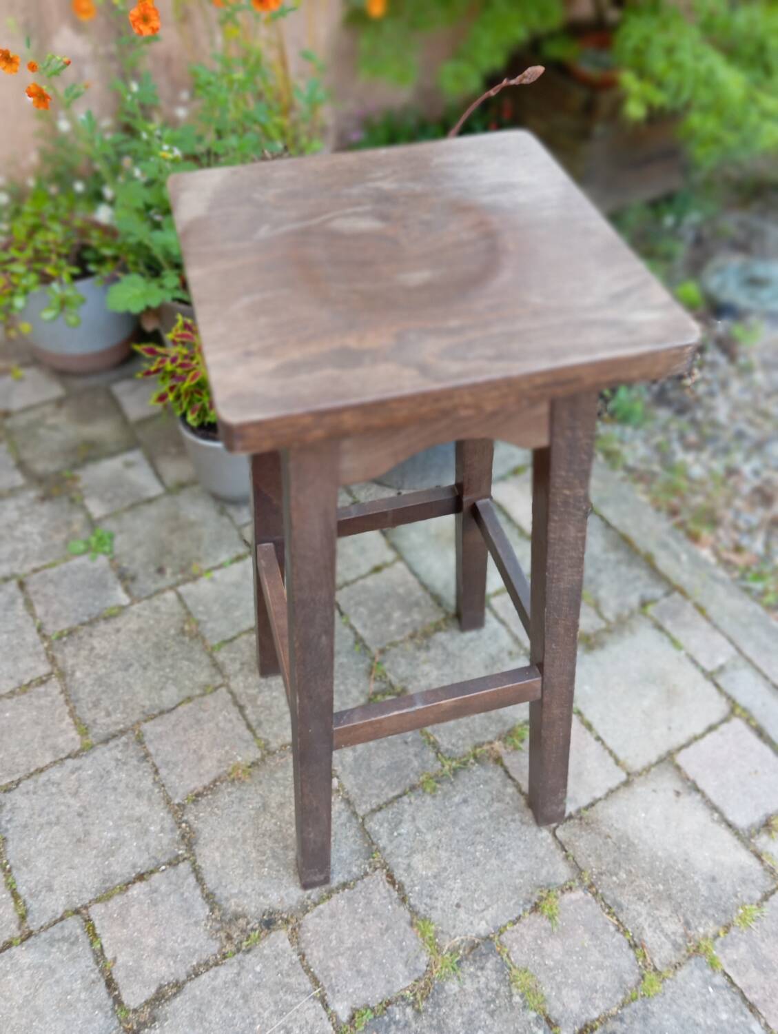 High stool in solid oak, brutalist style, circa 1950/60