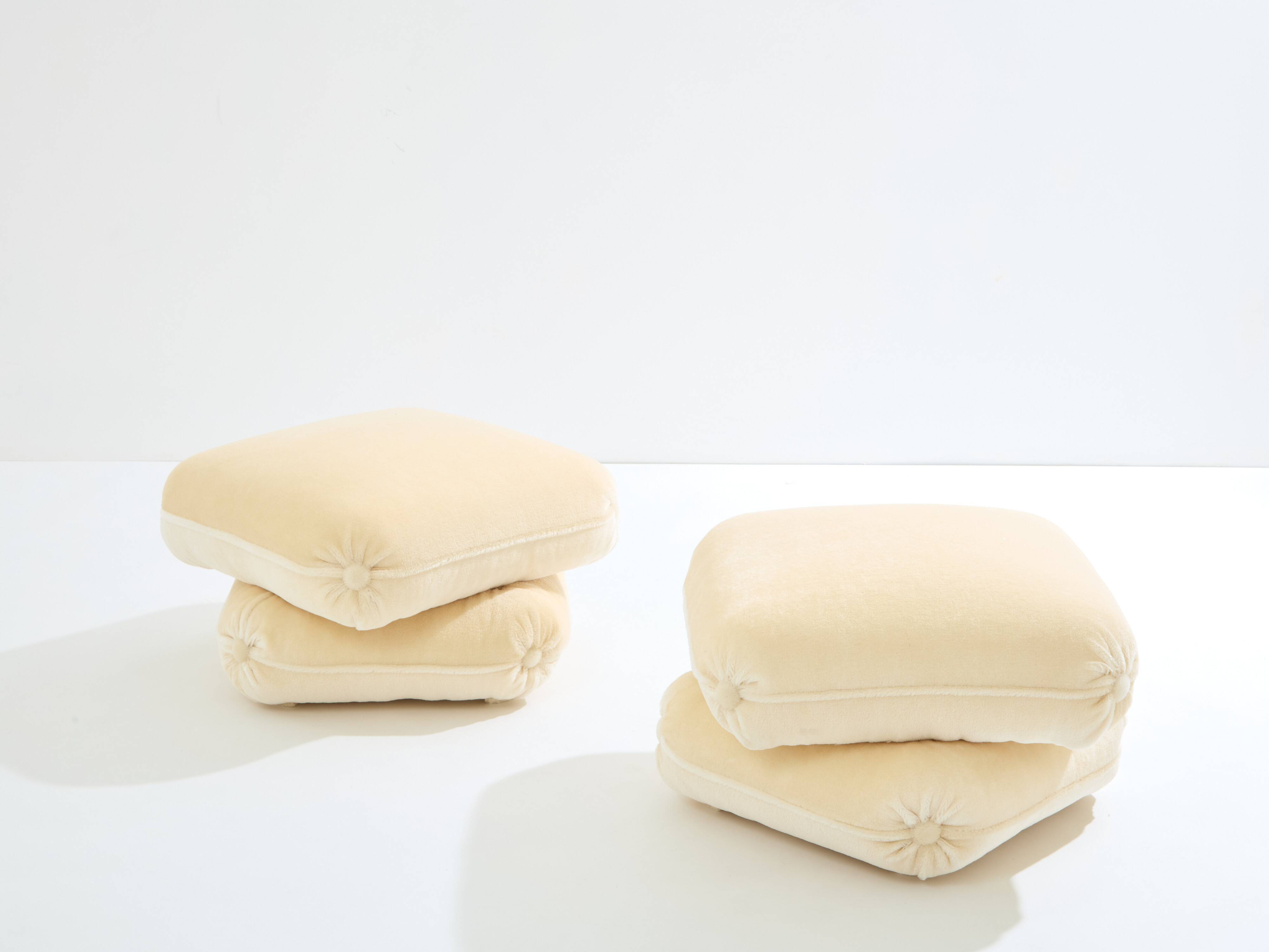Jacques Charpentier pair of mohair velvet pouffes 1970