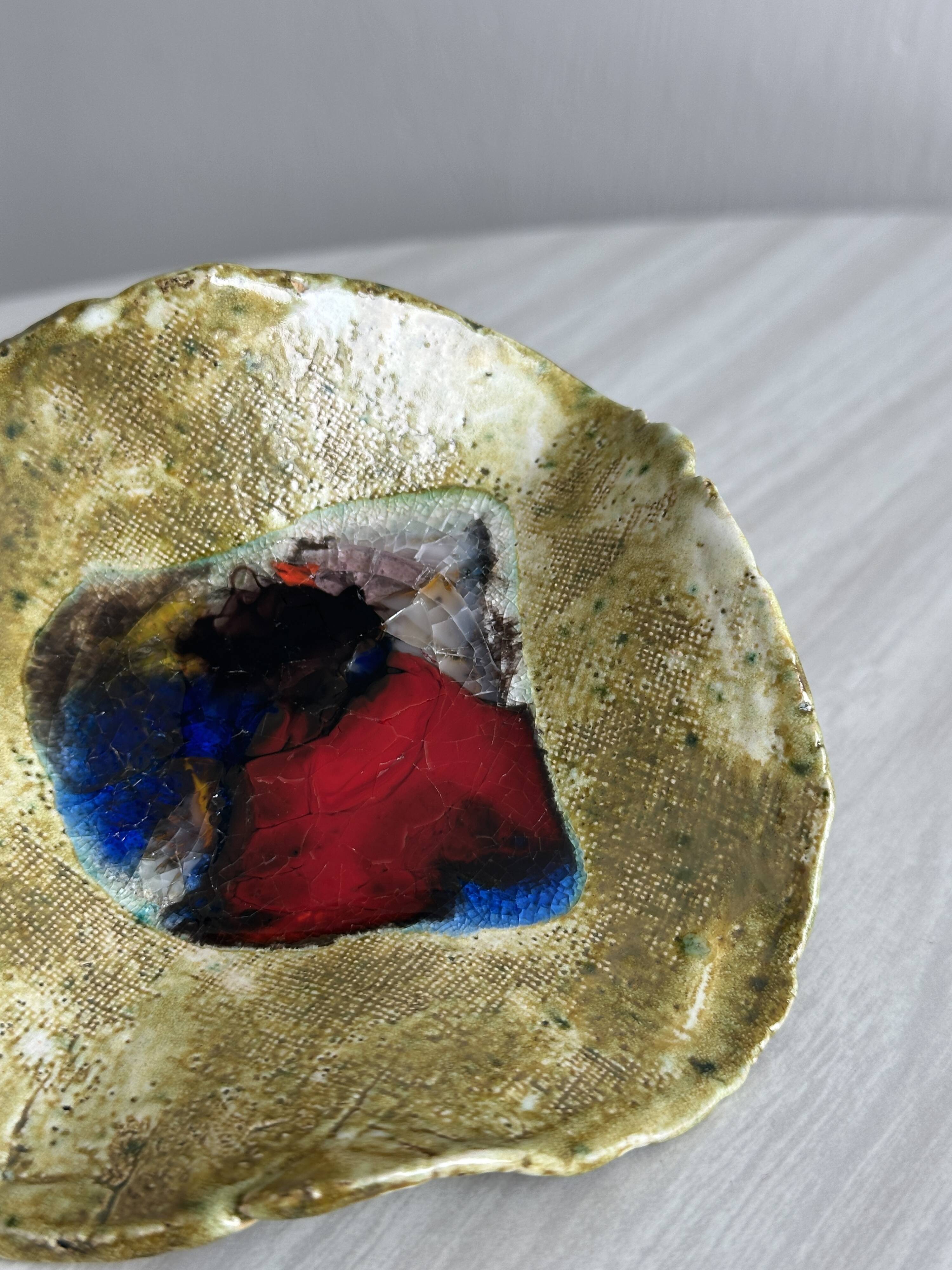 Handmade colorful ceramic pocket emptier, decorative object