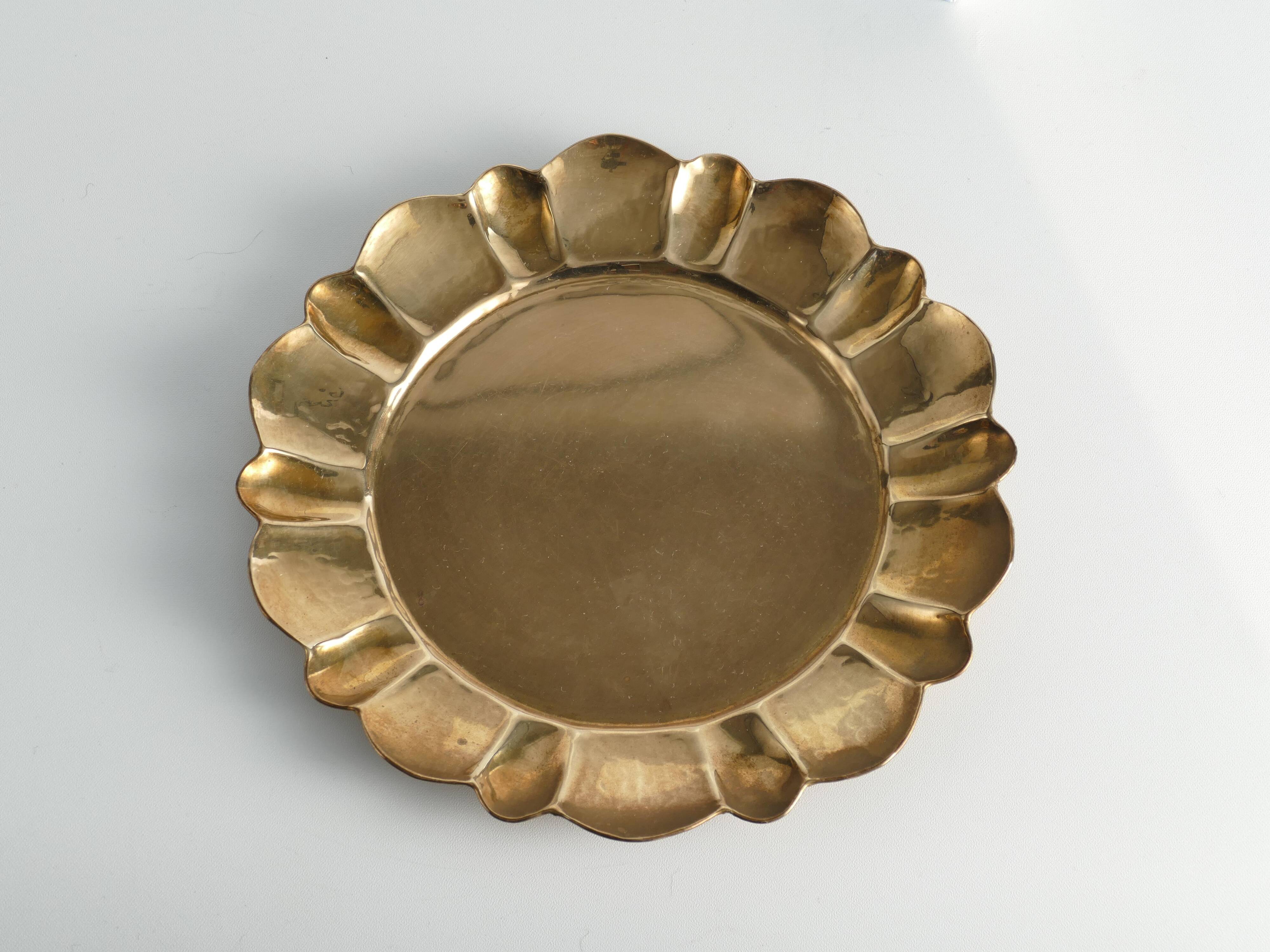 Hollywood Regency Round Brass Tray by Firma Lars Holmström, Sweden 1940's