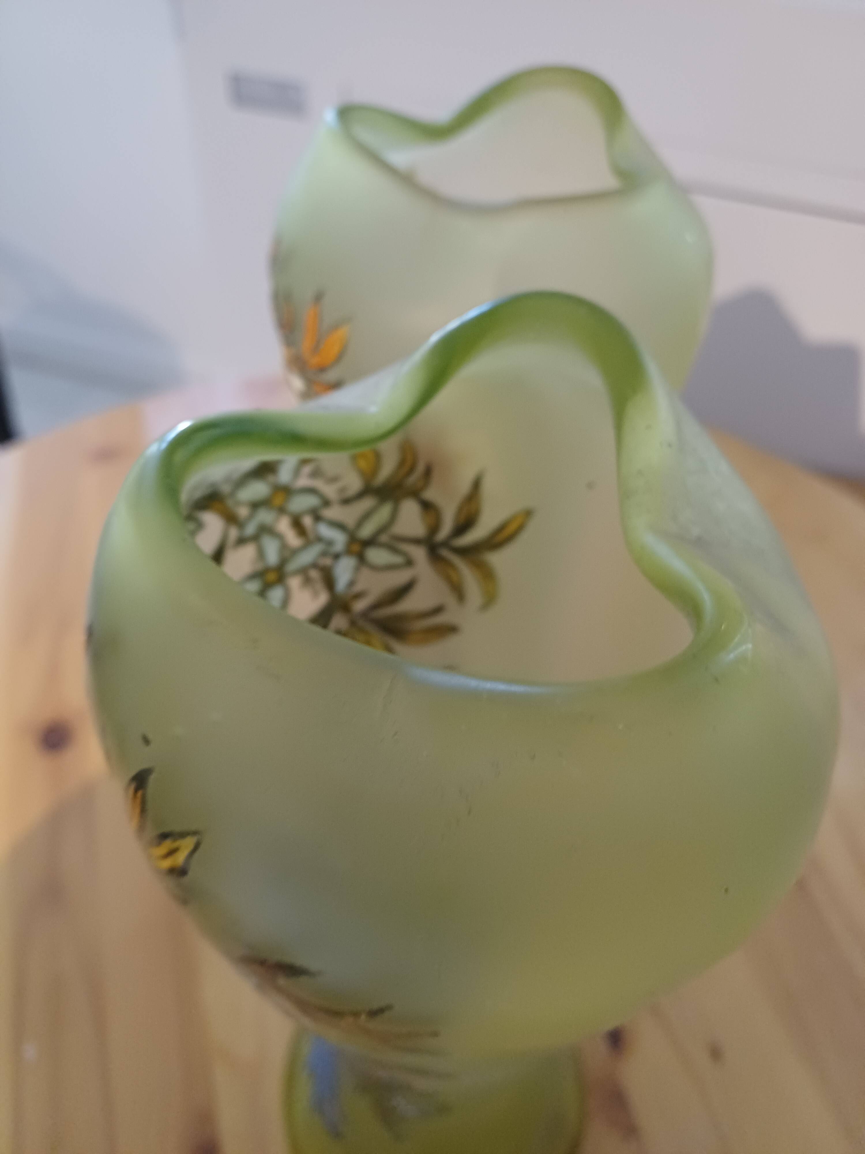 Pair of Legras vases in peacock glass