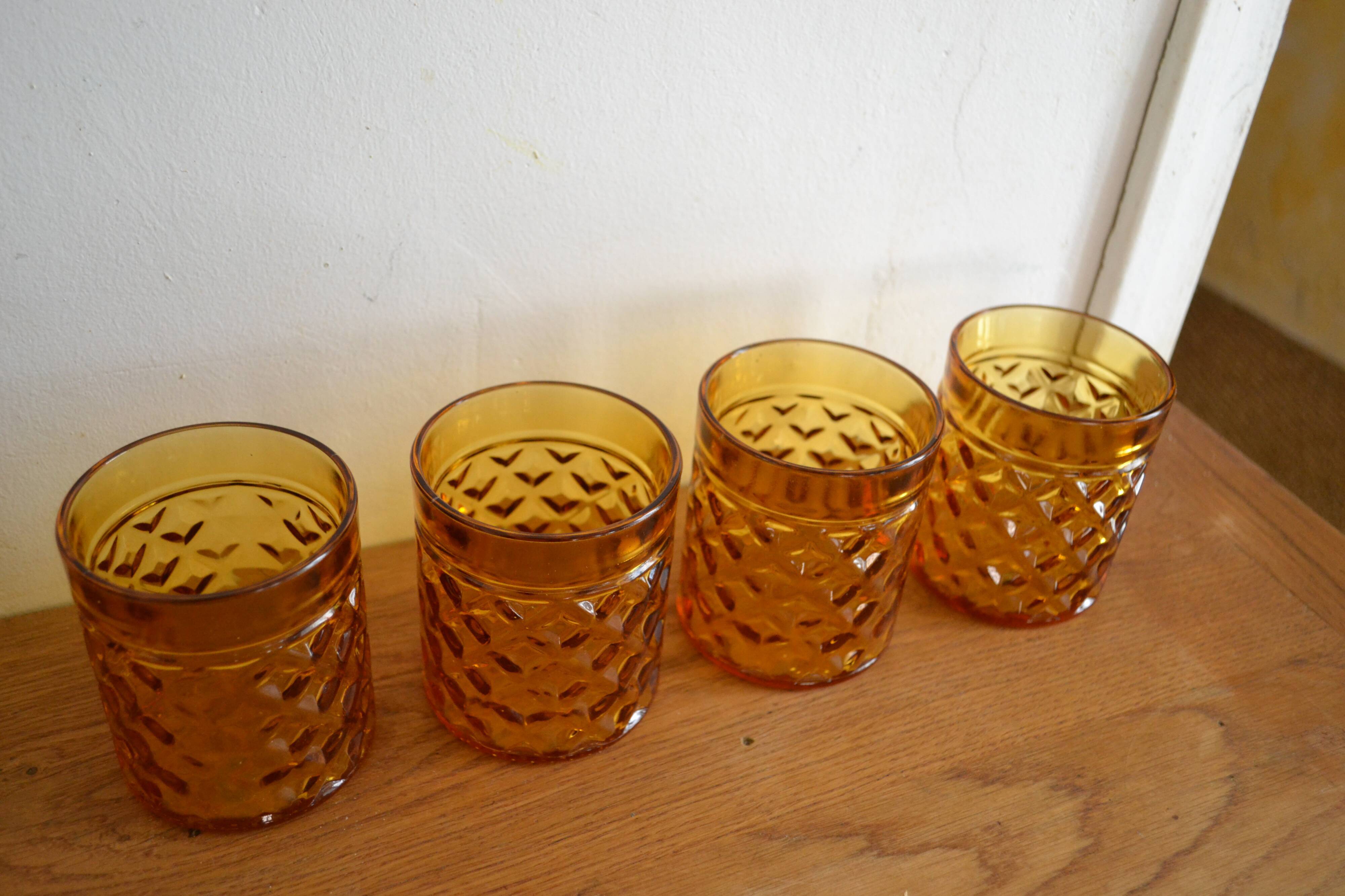 4 amber vintage Pernod Pastis glasses