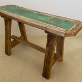 Pair of small benches in raw wood of winemaker