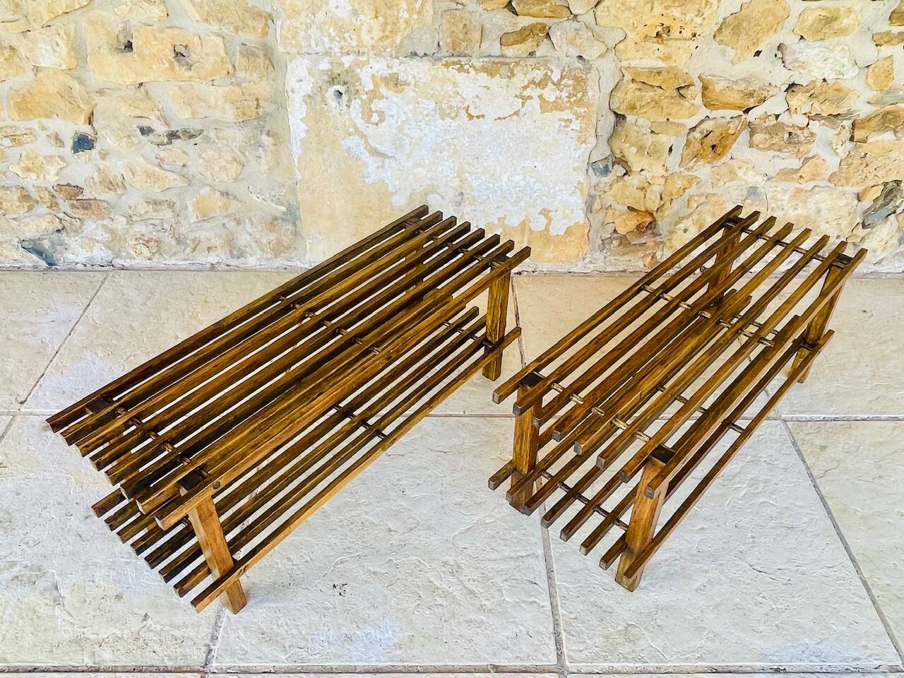Pair of vintage side tables with 2 shelves