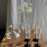 Vintage glass carafe with flattened flared belly handle H18