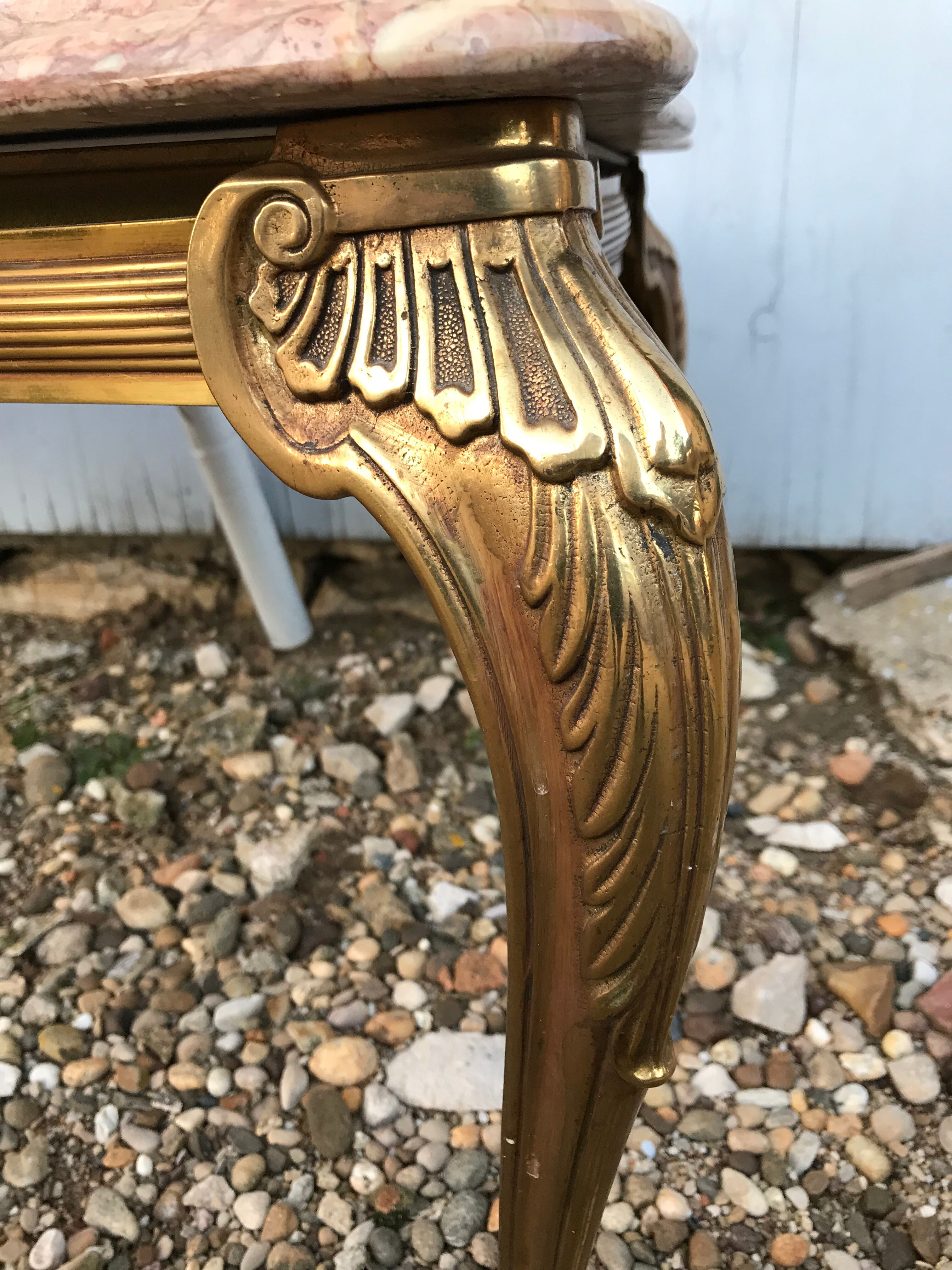 Table low brass and marble Louis XV