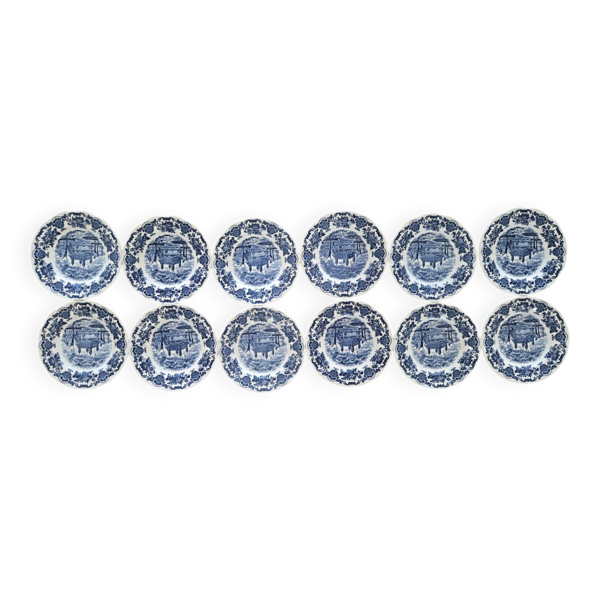 12 Assiettes Creuses Enoch Wedgwood Royal Homes of Britain Bleues