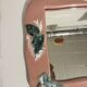 Vintage floral pink ceramic framed mirror signed St-Avit Francalat.