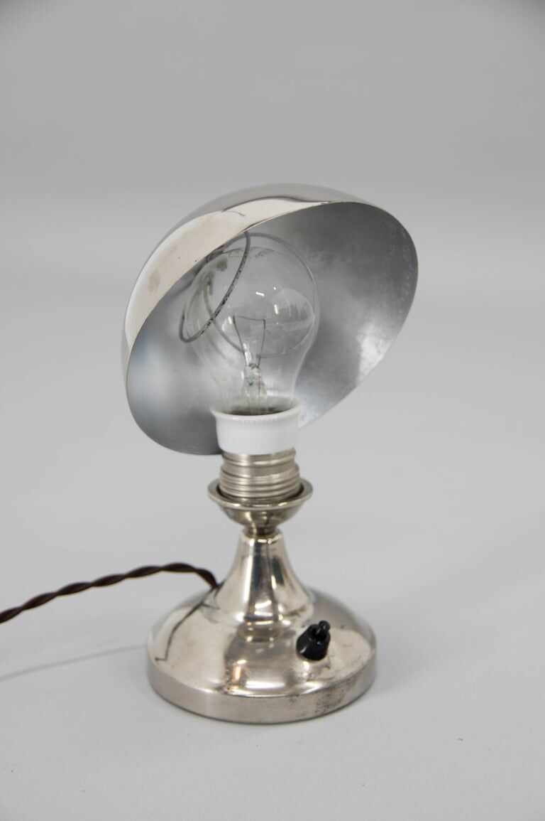 1930s Art Deco Nickel-Plated Petite Table Lamp with Adjustable Dome Shade