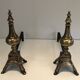 Paire de chenets en bronze ciselé et fer forgé de style Louis XVI