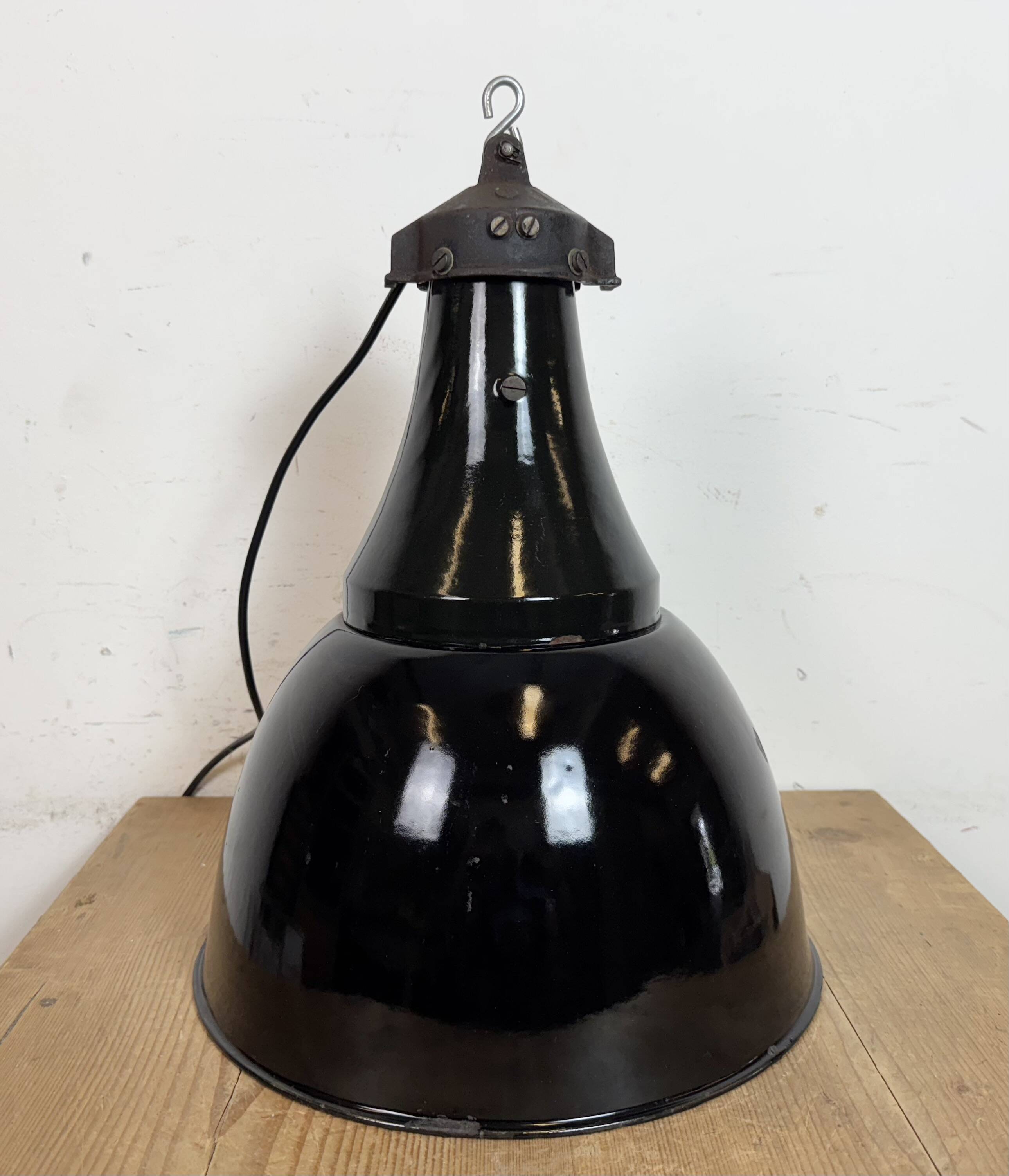Industrial Black Enamel Bauhaus Pendant Lamp, 1930s