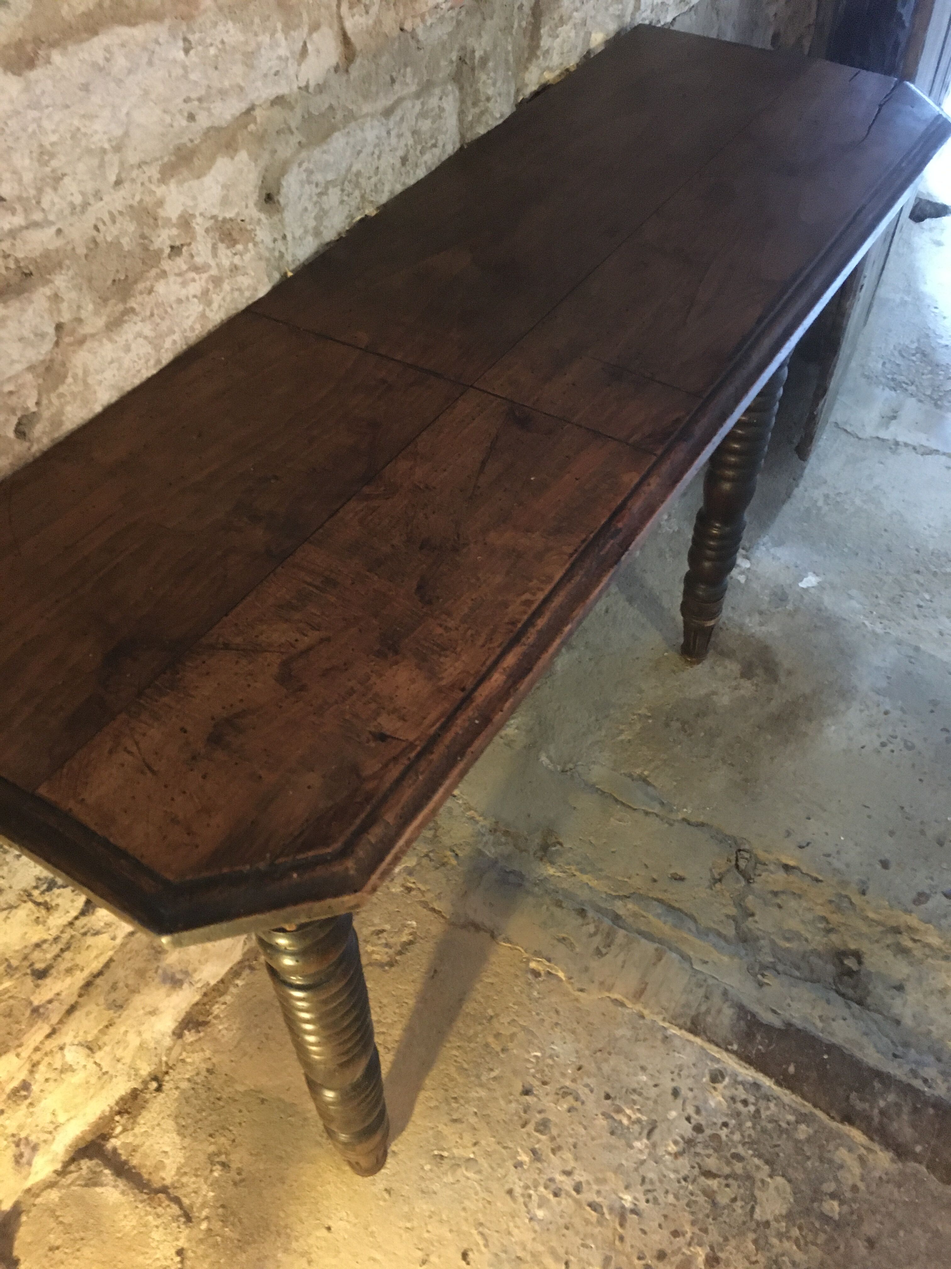 Oak console and walnut feet