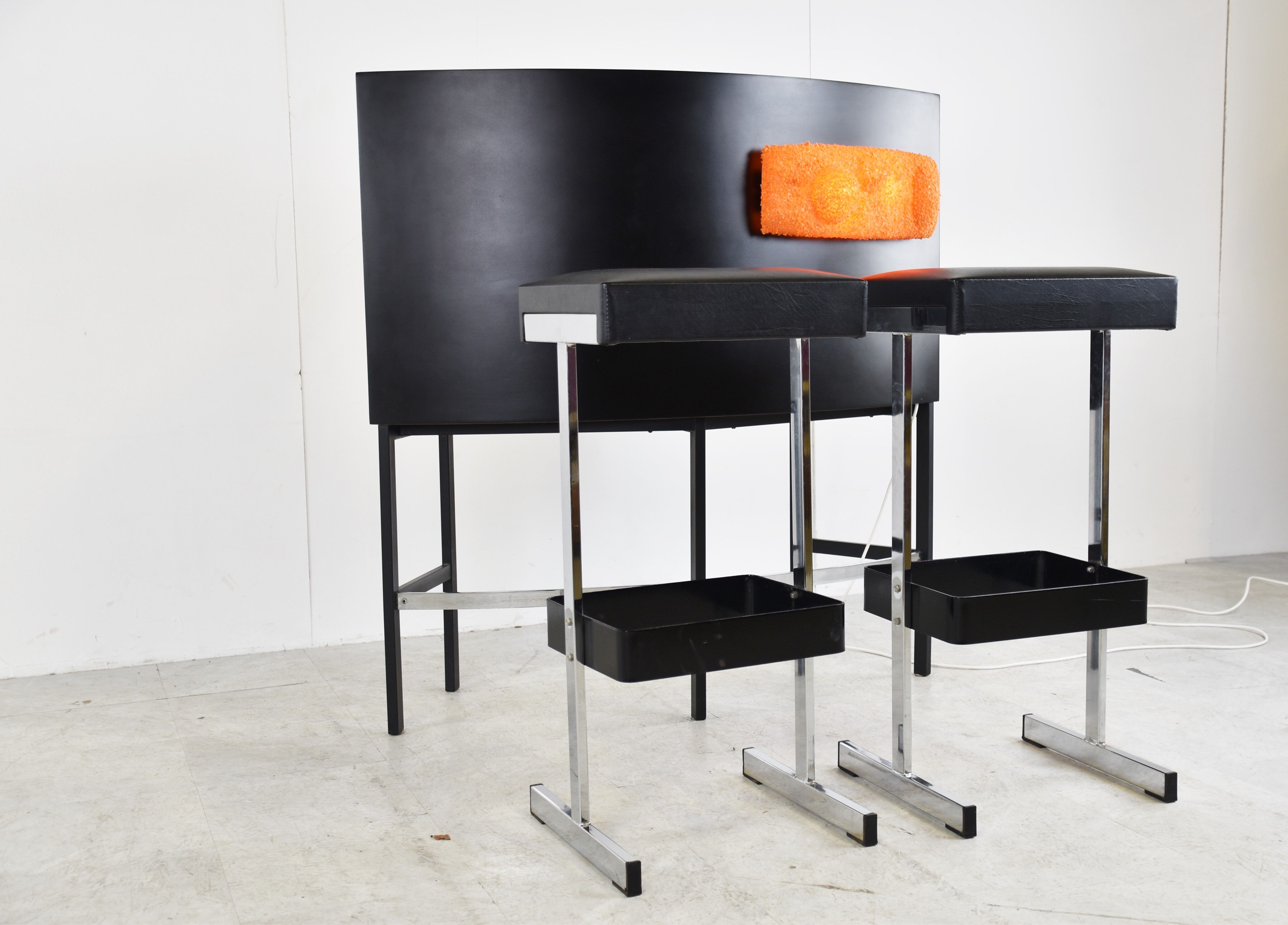 Vintage illuminated bar with stools, 1970s