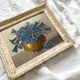 Old painting framed painting bouquet of blue flowers signed Freynal