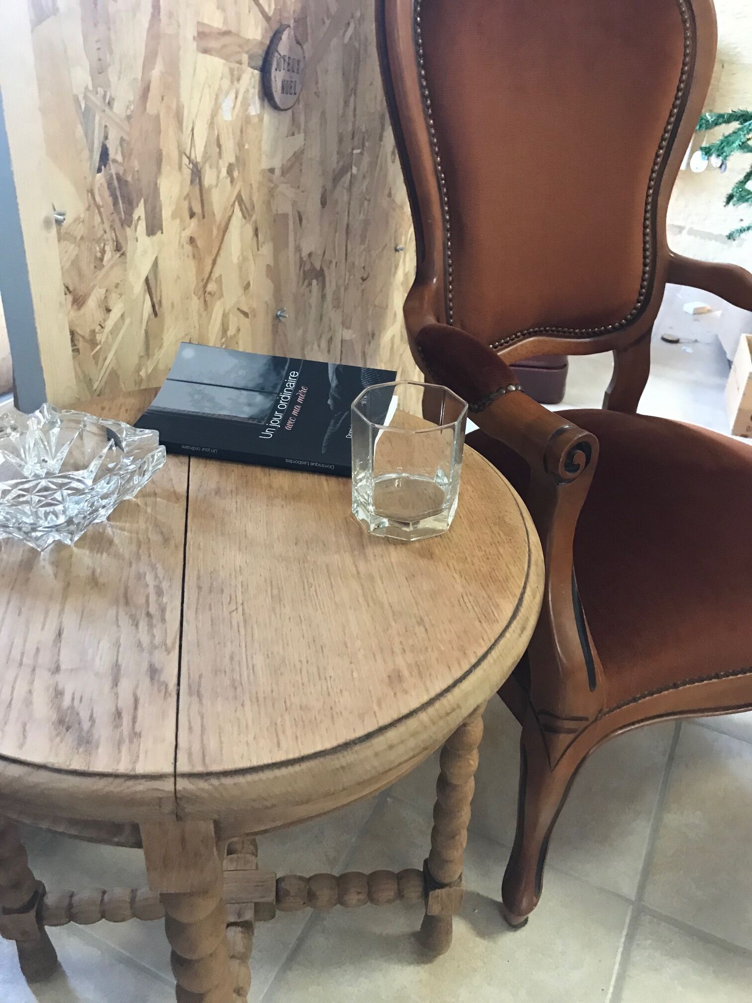 Round wooden side table