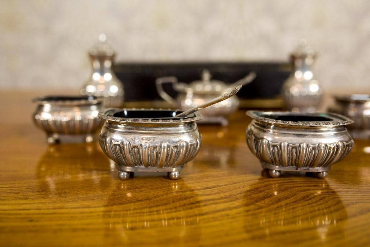 19th Century English Silver Set, 1890s, Set of 7