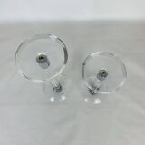 Pair of vintage plexiglass and chrome metal candlesticks