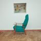 Turquoise armchair with folding footrest, 1960s