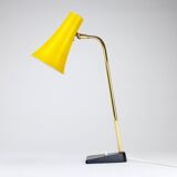 Yellow desk, table or accent lamp by J.T. Kalmar, brass and iron, Vienna, Austria, 1950s.