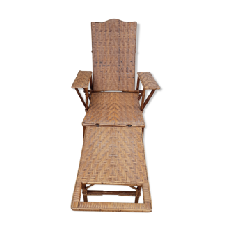 Chaise longue transat en rotin et cannage 1900