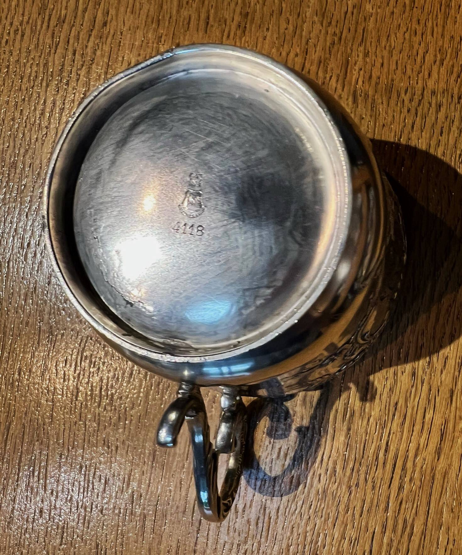 Large silver-plated metal cup Gallia with rooster and goat head hallmarks, numbered.