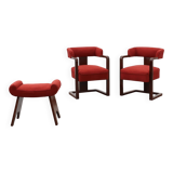 Ensemble of Two Art Deco Chairs with Matching Stool, Belgium ca. 1920